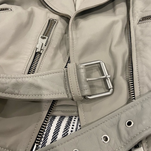 All Saints Light Taupe Leather Moto Jacket - Picture 6 of 8